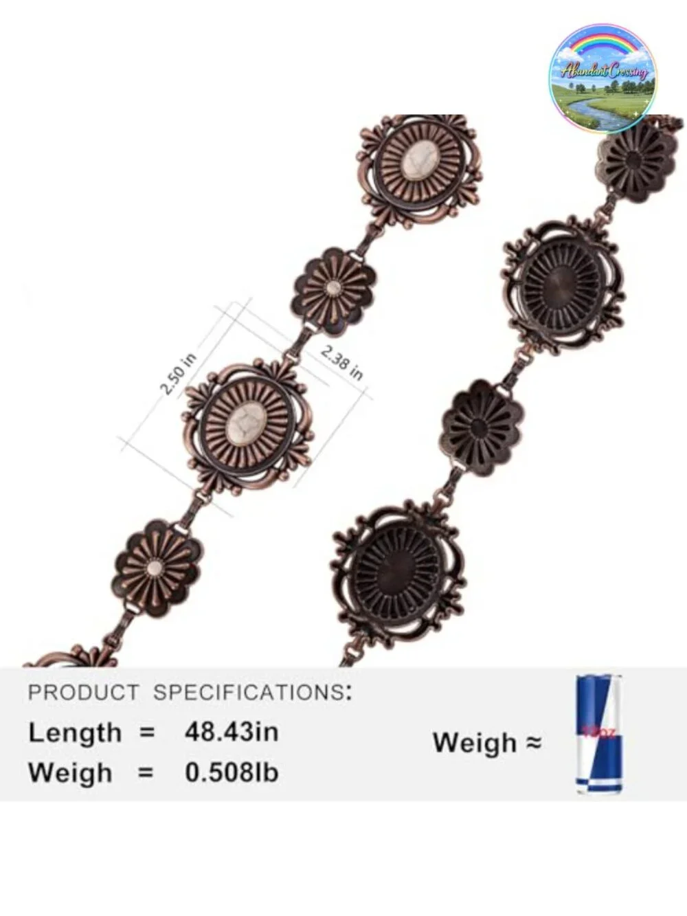 Western Concho Chain Belt Adjustable Lobster Claw Clasp Alloy Turquoise